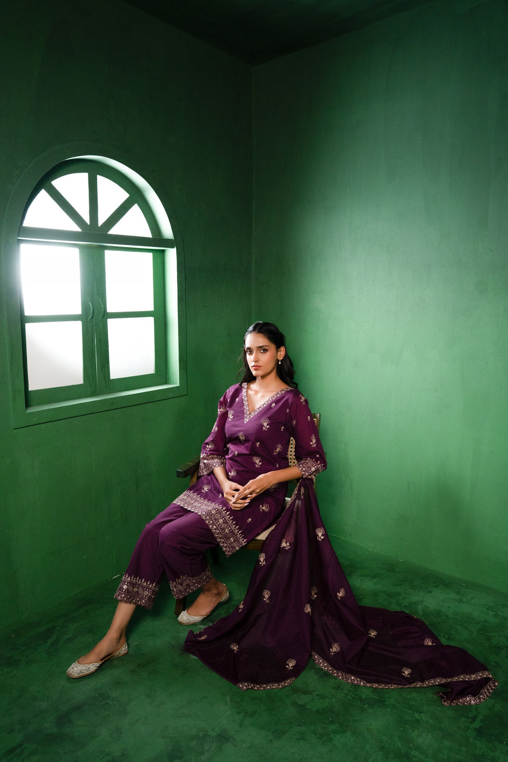 Noor Chanderi Embroidered Burgundy  Suit Set