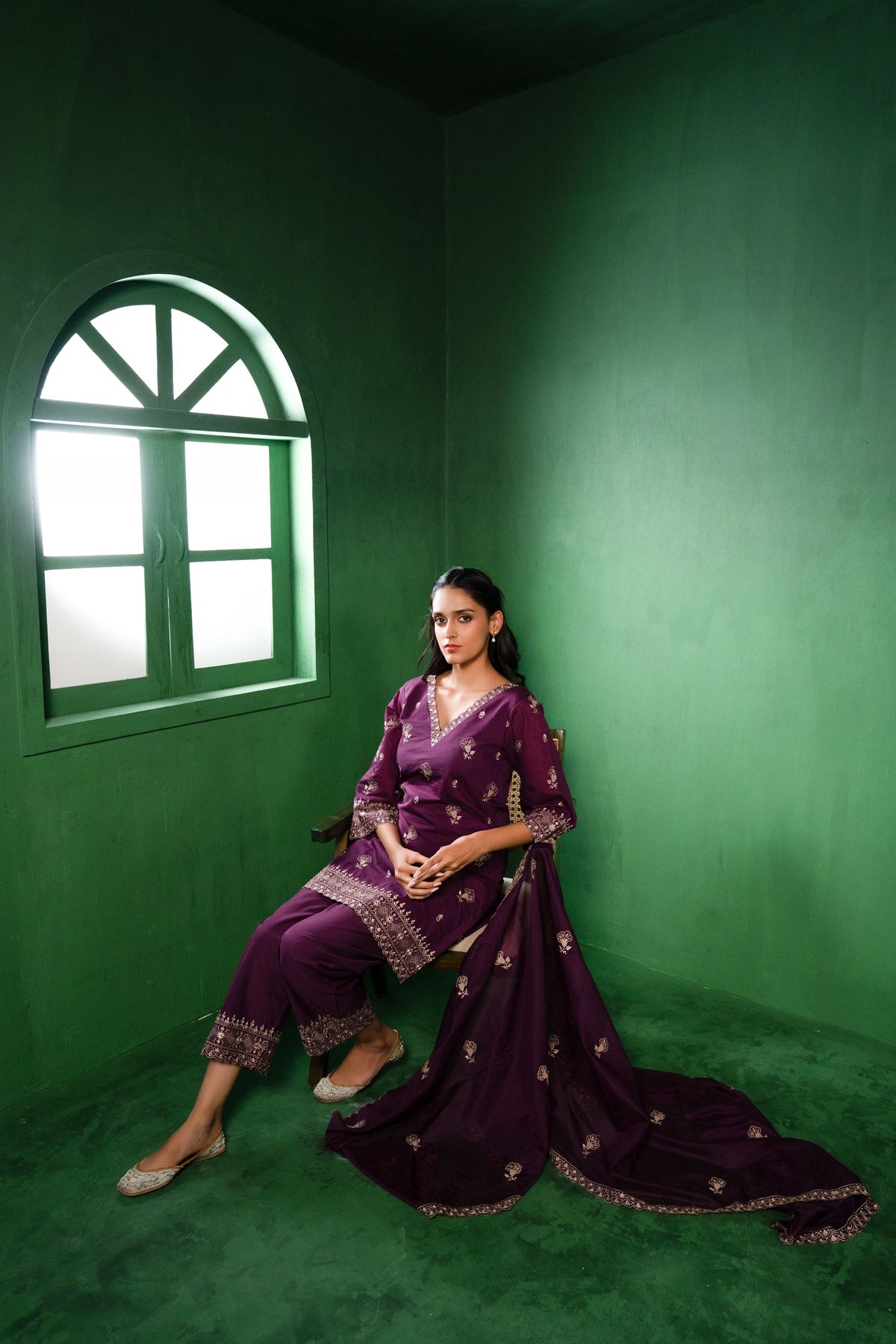 Noor Chanderi Embroidered Burgundy  Suit Set