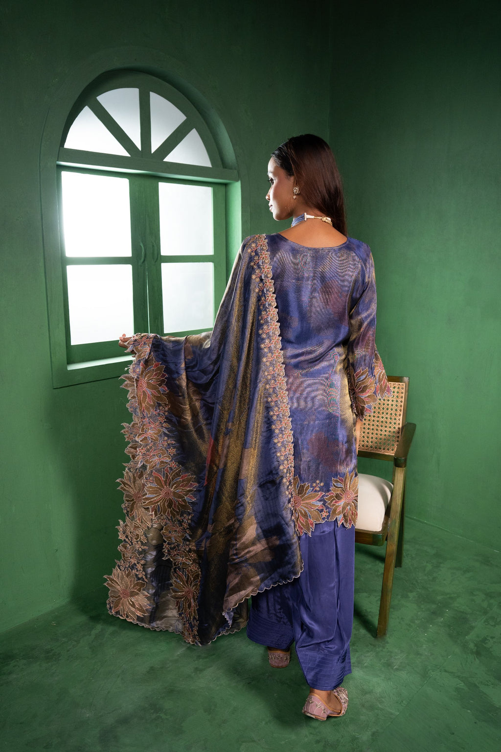 Aas Tissue Embroidered Violet  Kurta with Farsi Salwar