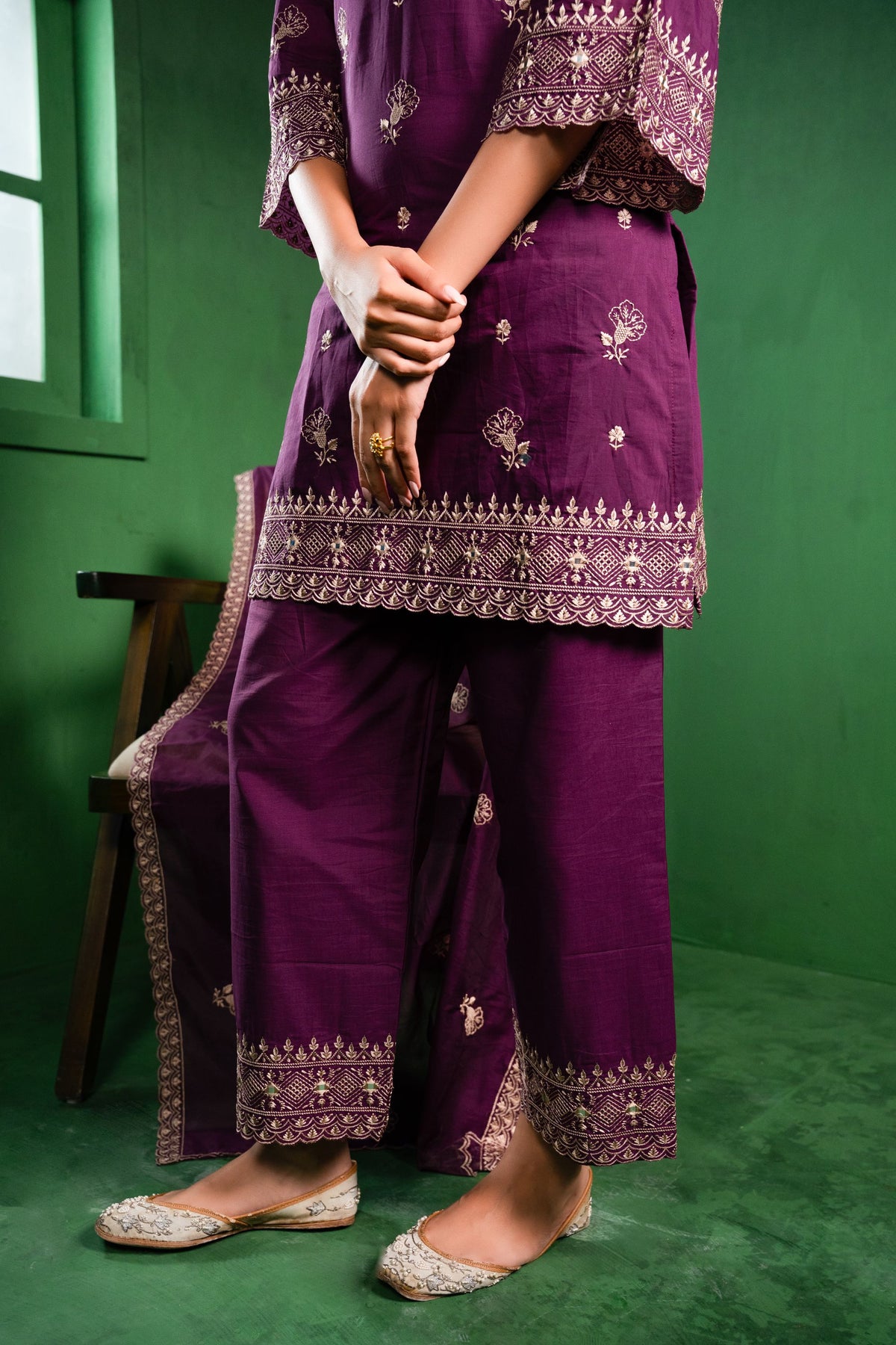 Noor Chanderi Embroidered Burgundy  Suit Set
