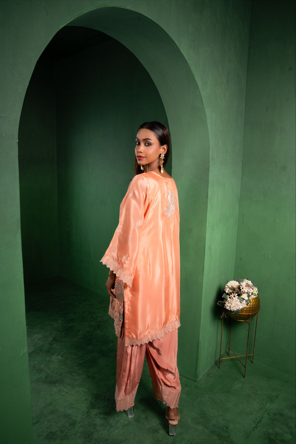 Rang Organza Embroidered Peach  Kurta with Farsi Salwar