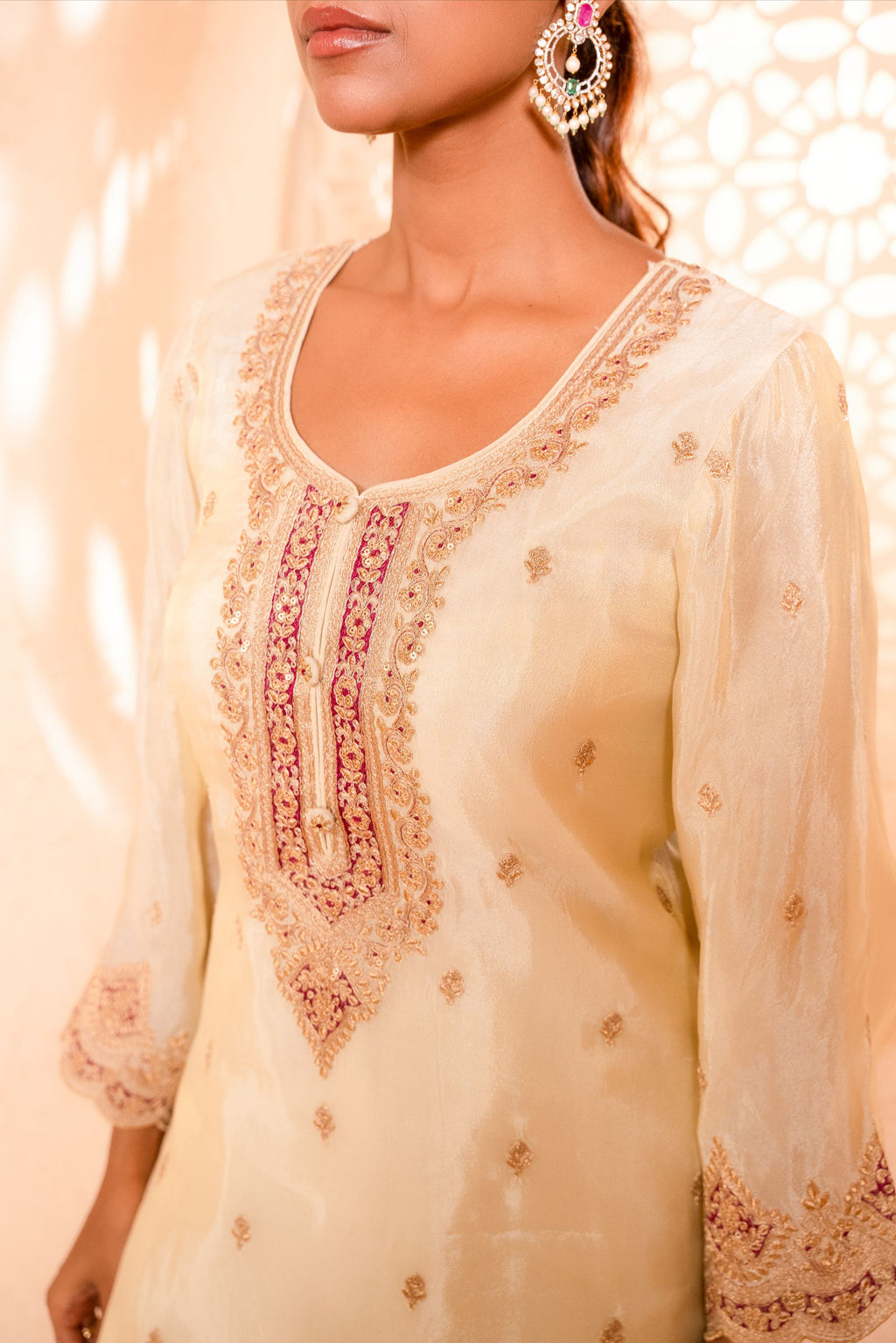 Sargi Tissue Embroidered Cream  Suit Set