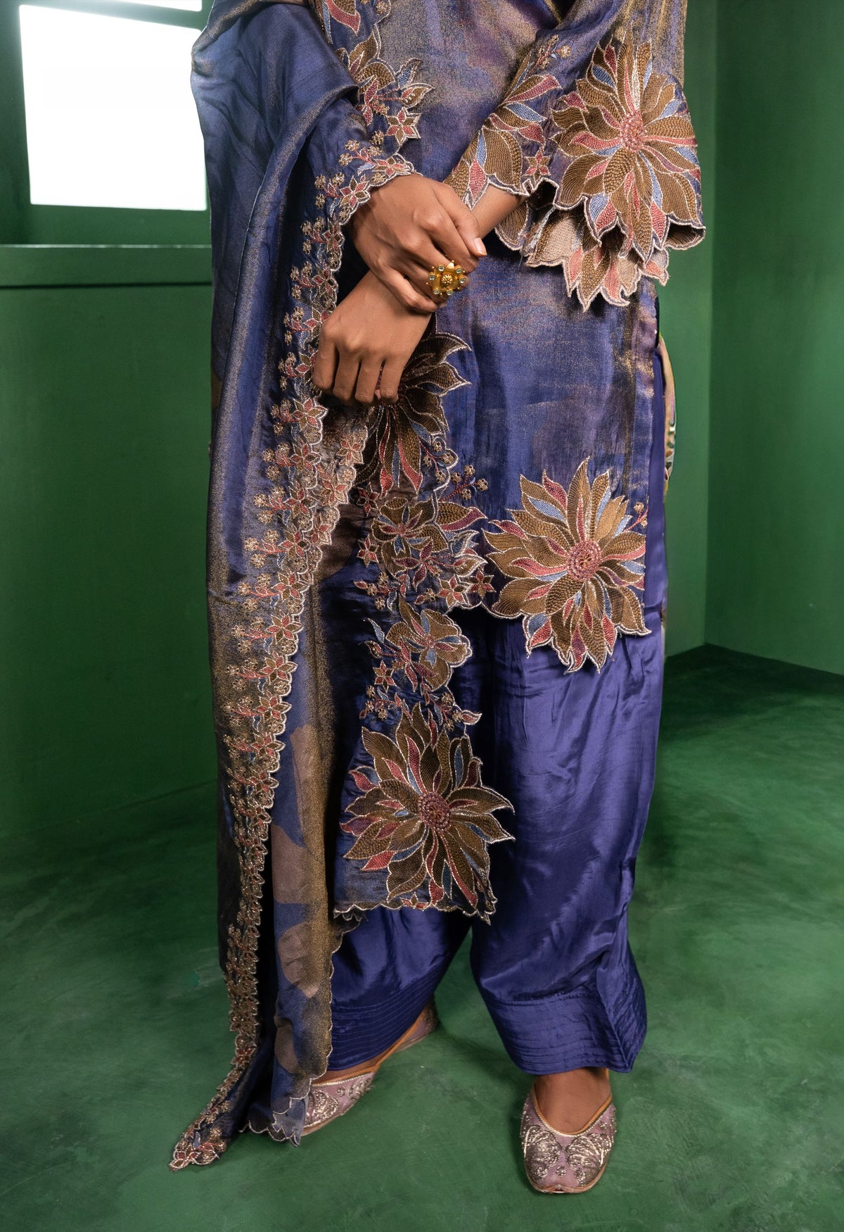 Aas Tissue Embroidered Violet  Kurta with Farsi Salwar
