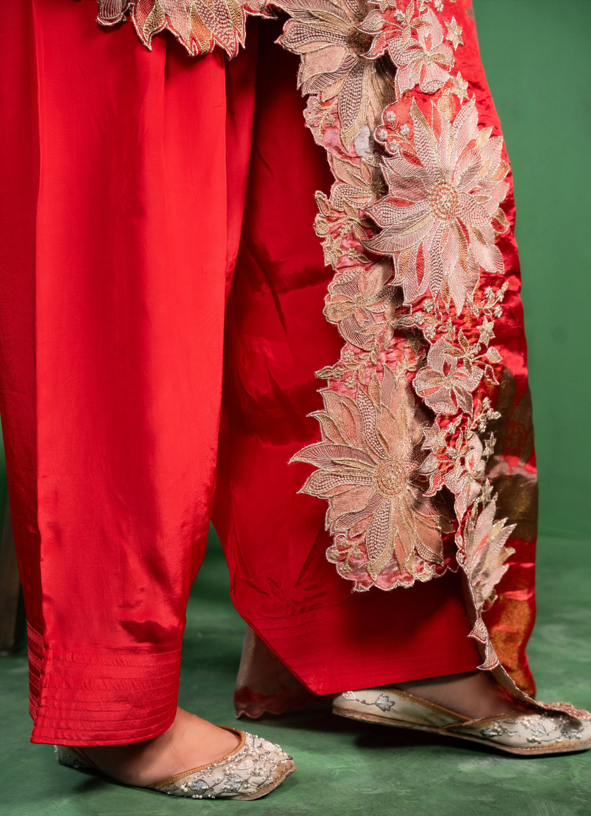 Aas Tissue Embroidered Red  Kurta with Farsi Salwar