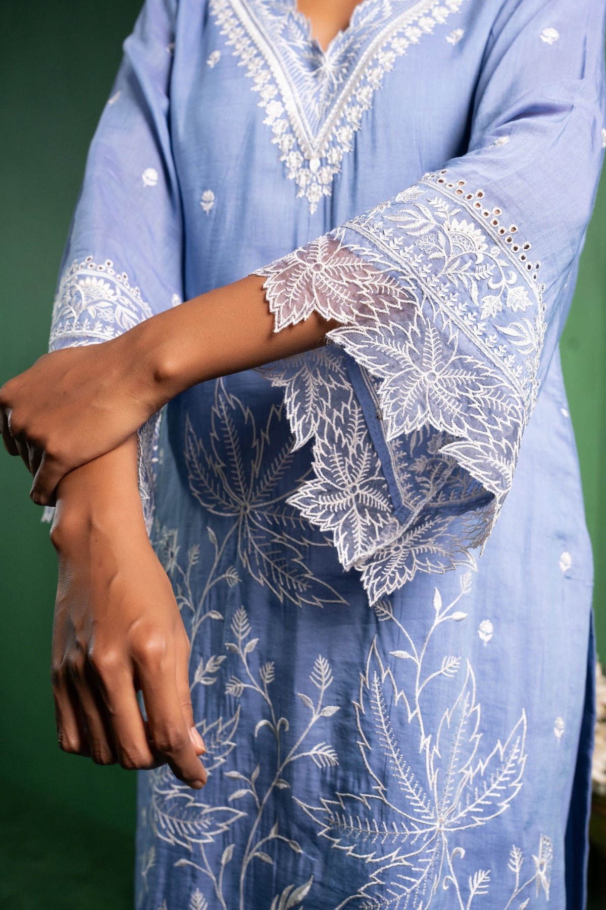 Ruh Mul Chanderi Embroidered Periwinkle  Suit Set
