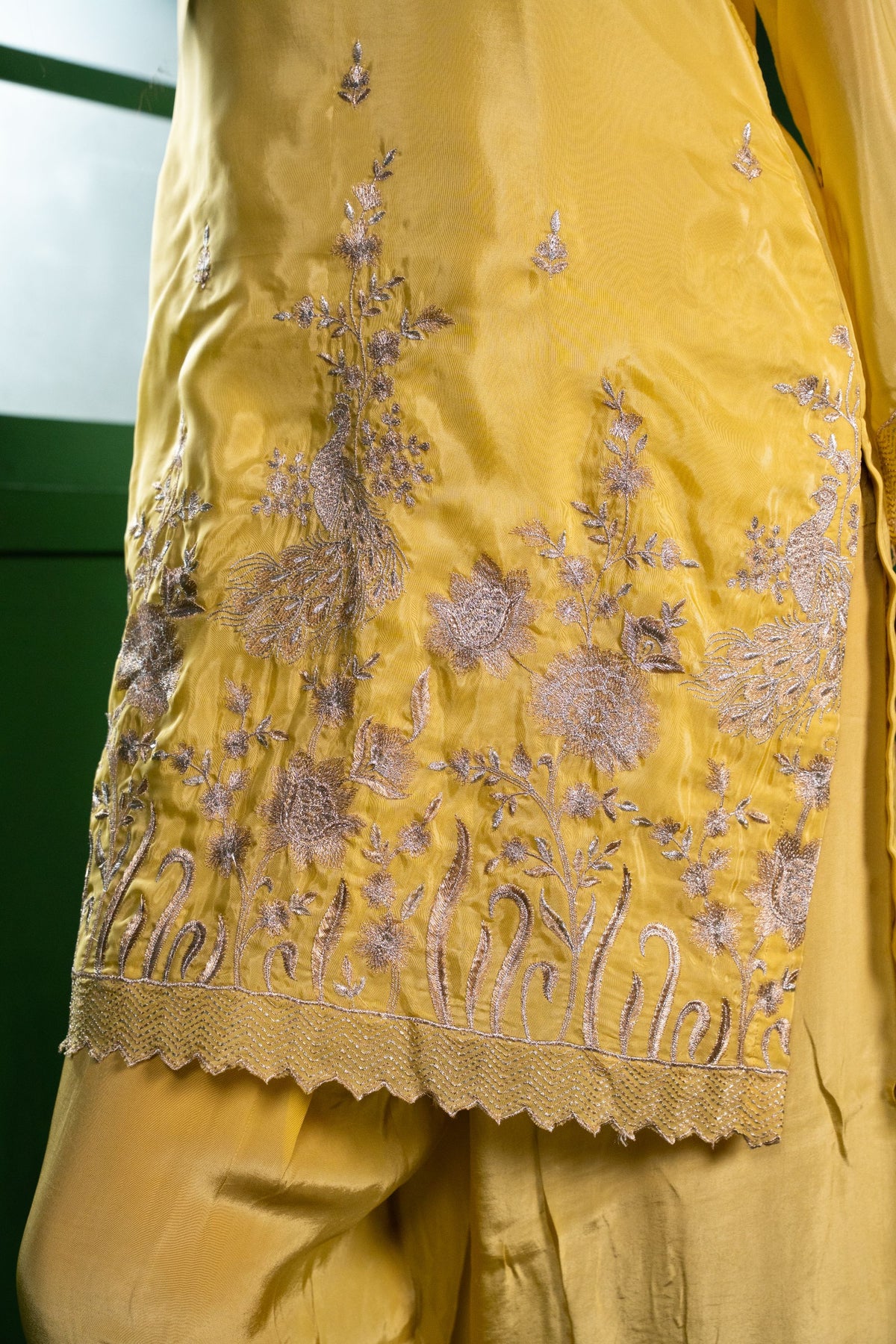 Rang Organza Embroidered Yellow  Kurta with Farsi Salwar