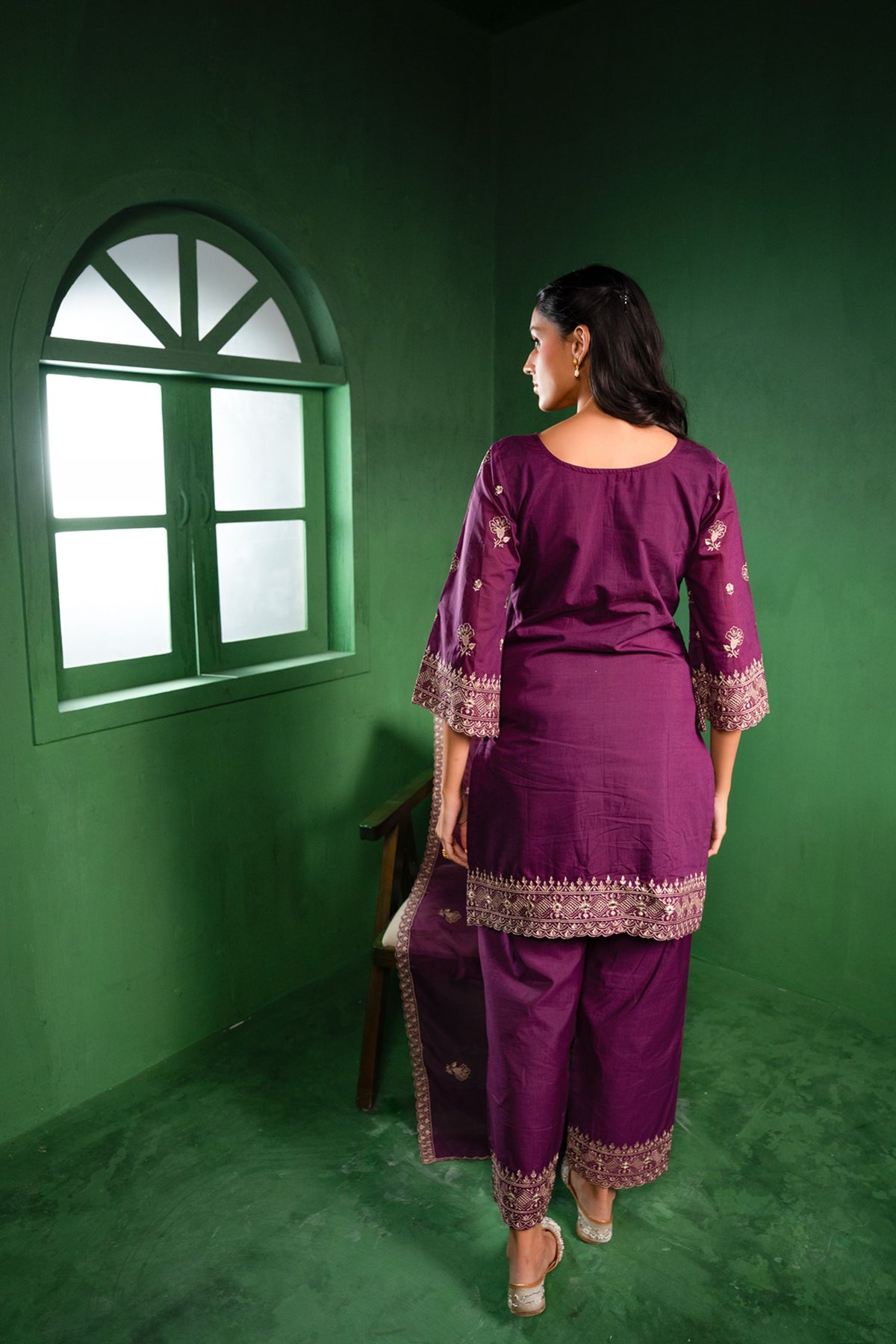 Noor Chanderi Embroidered Burgundy  Suit Set