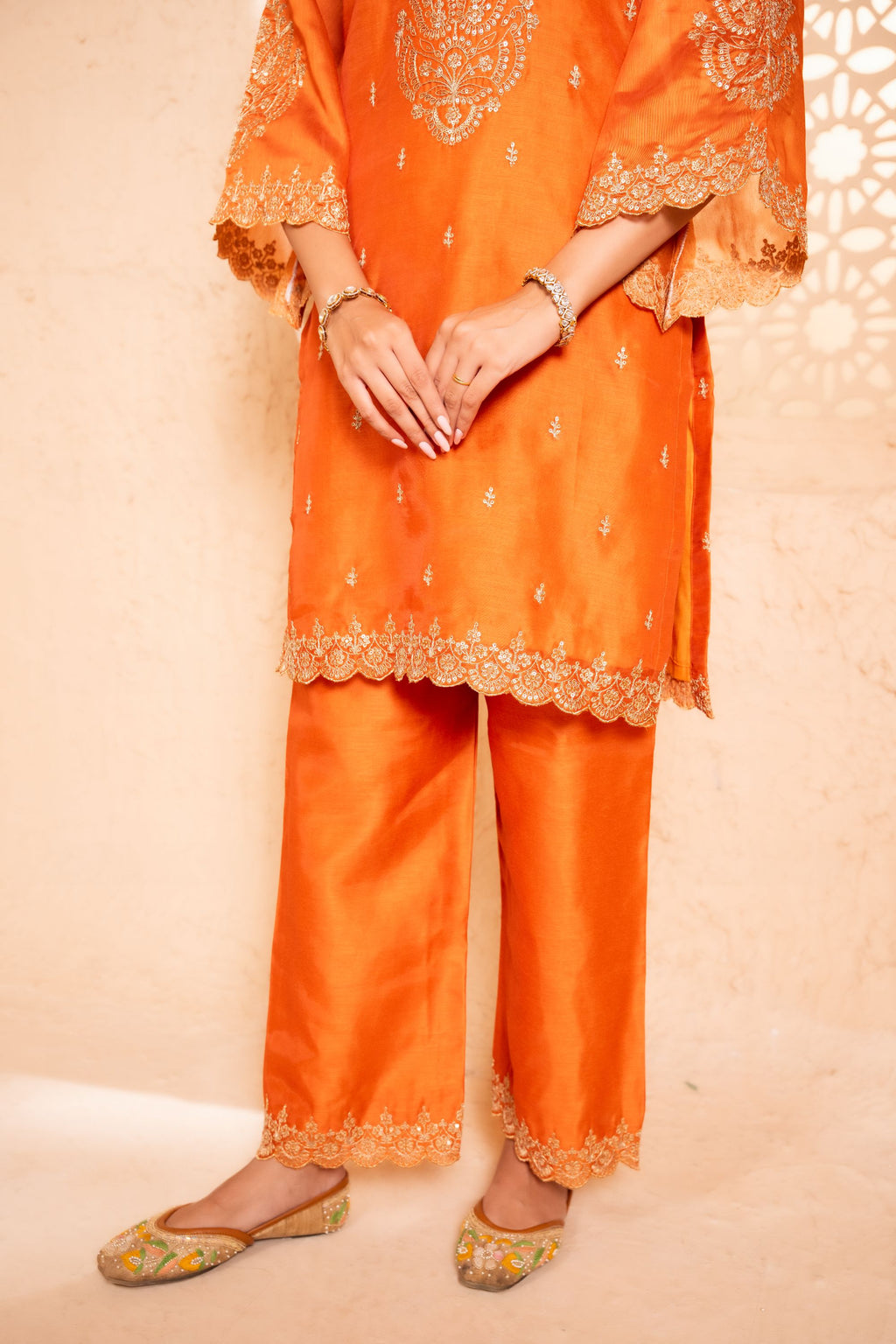 Khwaab Chanderi Embroidered Orange  Suit Set