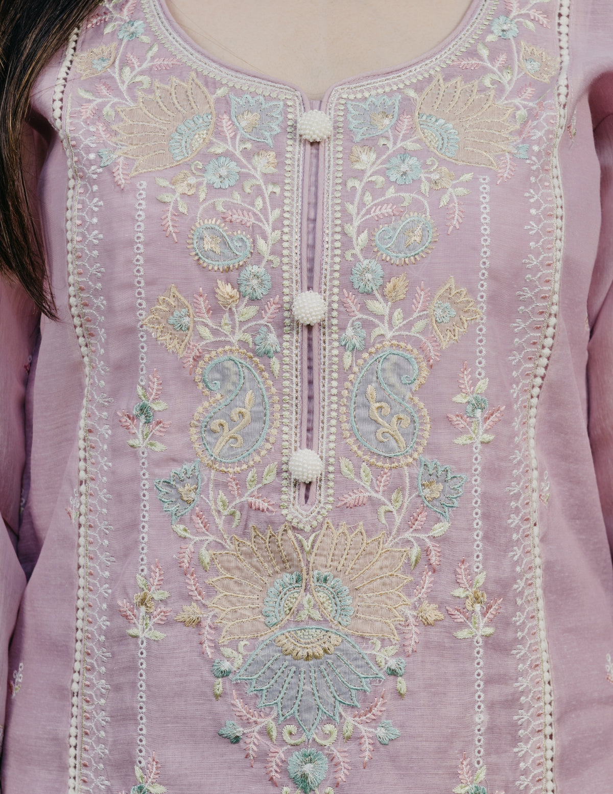 Inaya mul chanderi embroidered purple suit set
