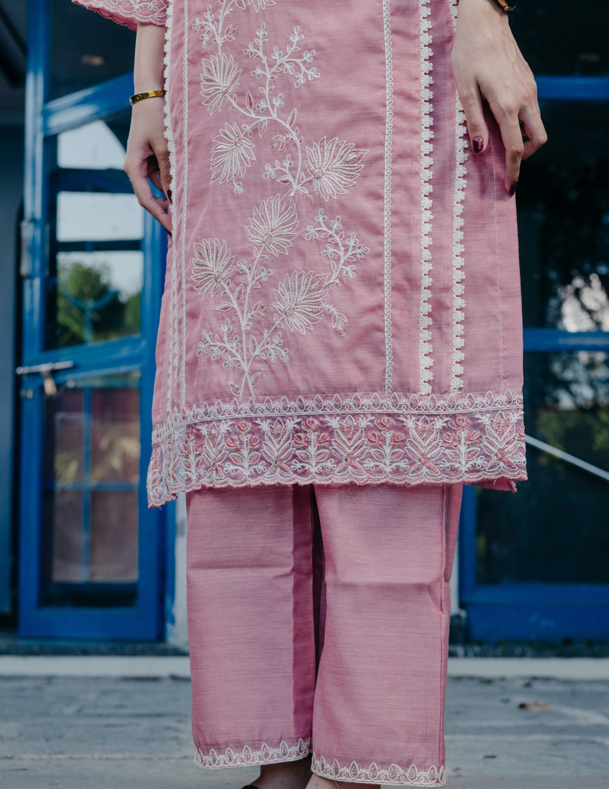 Ibadat chanderi  embroidered pink suit set